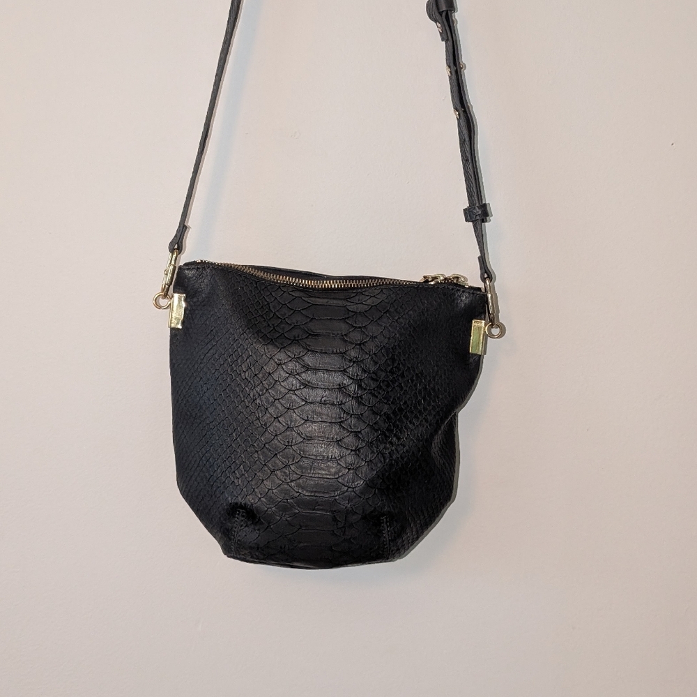 French Connection Navy Blue Crossbody Purse Faux Snakeskin Bag